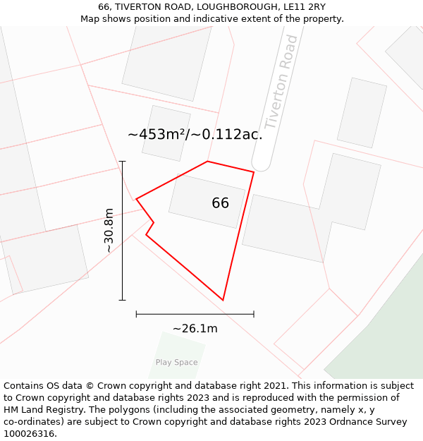 66, TIVERTON ROAD, LOUGHBOROUGH, LE11 2RY: Plot and title map