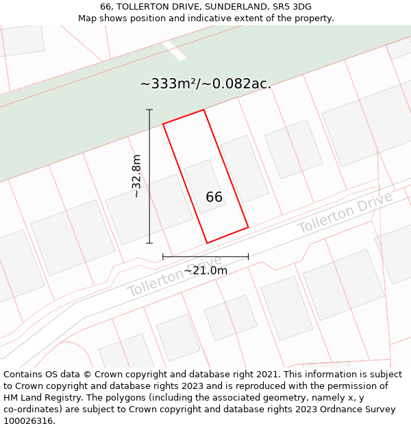 66, TOLLERTON DRIVE, SUNDERLAND, SR5 3DG: Plot and title map