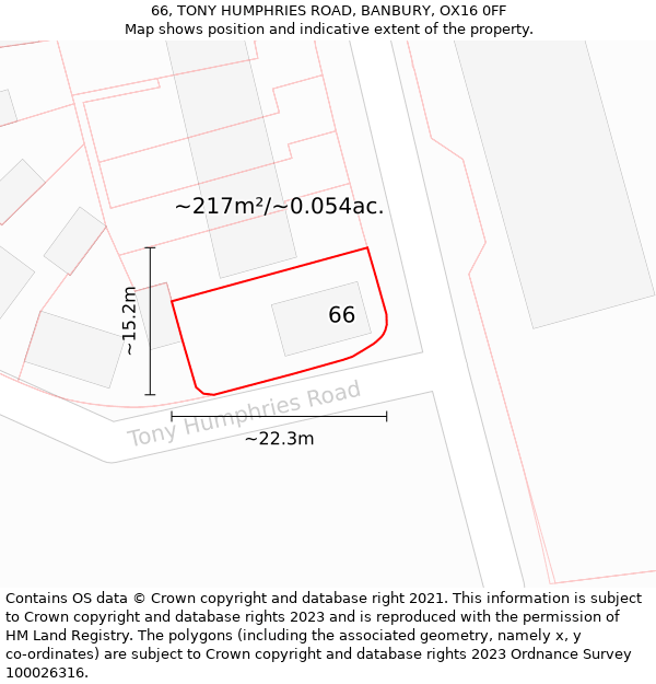 66, TONY HUMPHRIES ROAD, BANBURY, OX16 0FF: Plot and title map