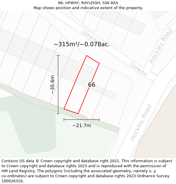 66, UPWAY, RAYLEIGH, SS6 8AA: Plot and title map