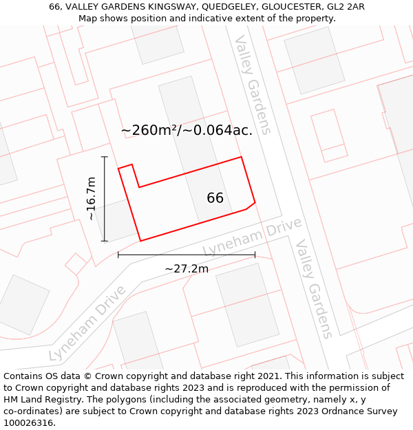 66, VALLEY GARDENS KINGSWAY, QUEDGELEY, GLOUCESTER, GL2 2AR: Plot and title map