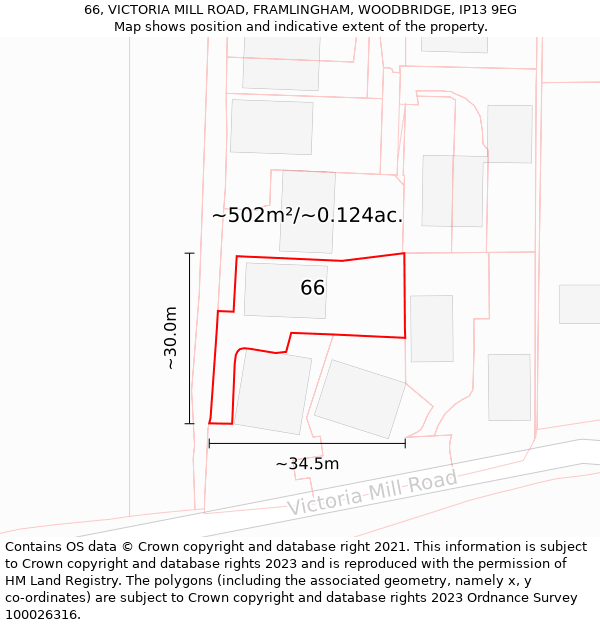 66, VICTORIA MILL ROAD, FRAMLINGHAM, WOODBRIDGE, IP13 9EG: Plot and title map