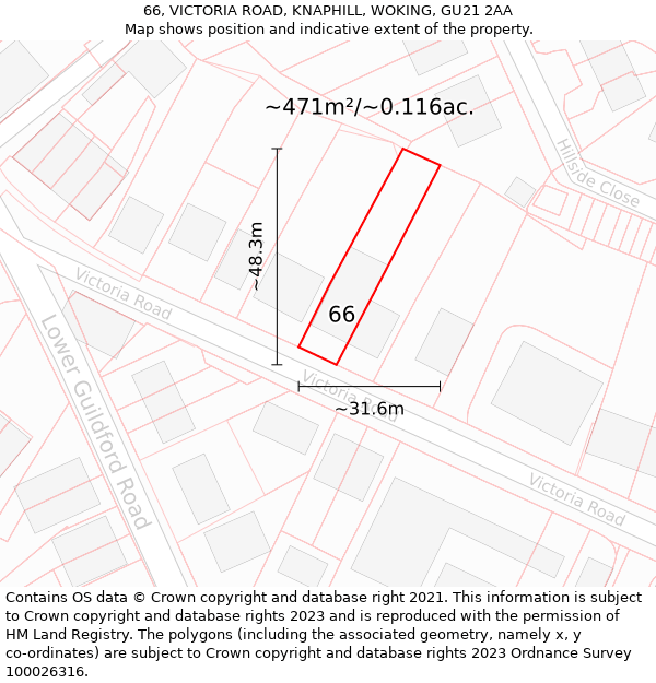 66, VICTORIA ROAD, KNAPHILL, WOKING, GU21 2AA: Plot and title map