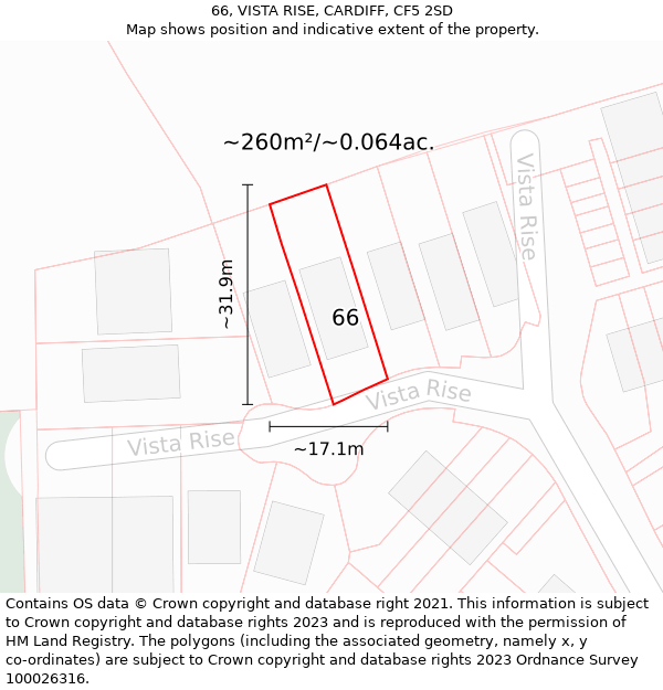 66, VISTA RISE, CARDIFF, CF5 2SD: Plot and title map