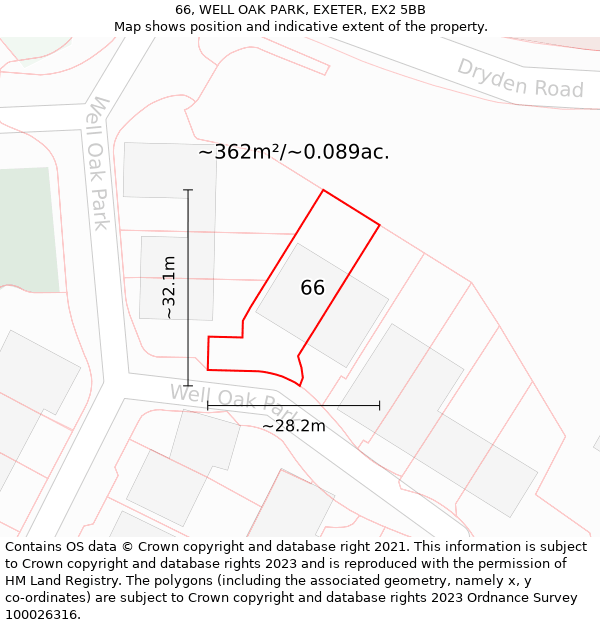 66, WELL OAK PARK, EXETER, EX2 5BB: Plot and title map