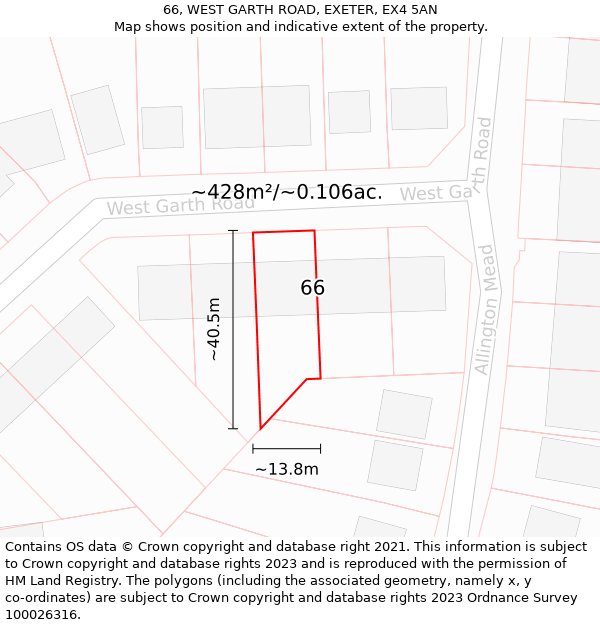 66, WEST GARTH ROAD, EXETER, EX4 5AN: Plot and title map