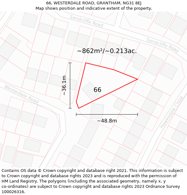 66, WESTERDALE ROAD, GRANTHAM, NG31 8EJ: Plot and title map