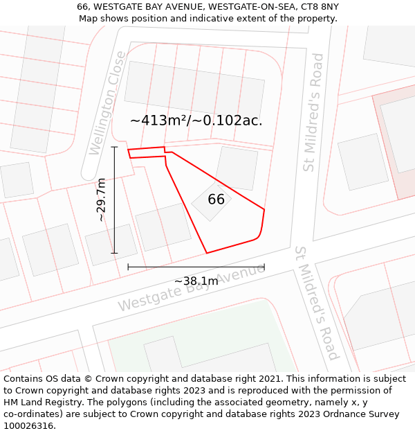 66, WESTGATE BAY AVENUE, WESTGATE-ON-SEA, CT8 8NY: Plot and title map