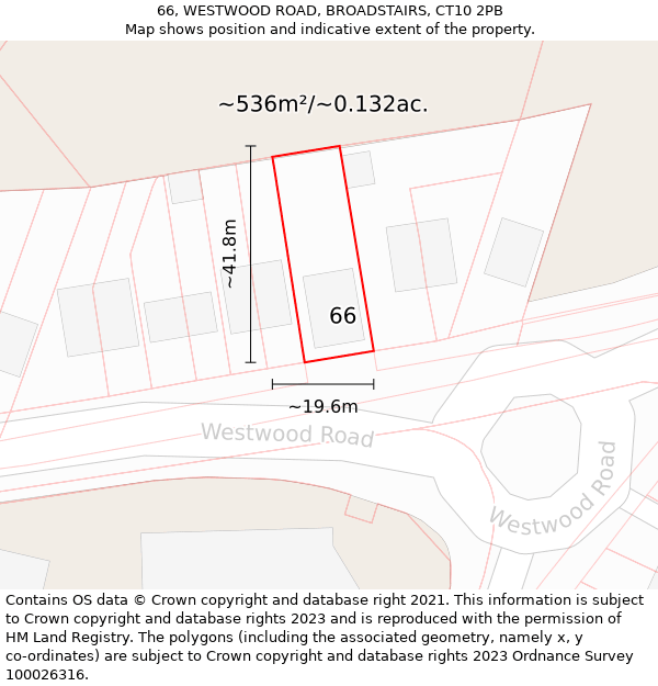 66, WESTWOOD ROAD, BROADSTAIRS, CT10 2PB: Plot and title map