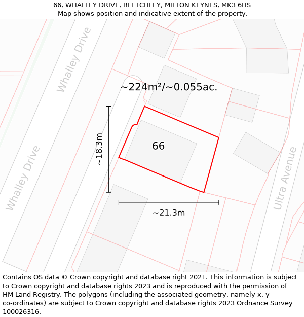 66, WHALLEY DRIVE, BLETCHLEY, MILTON KEYNES, MK3 6HS: Plot and title map