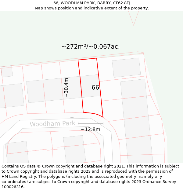 66, WOODHAM PARK, BARRY, CF62 8FJ: Plot and title map