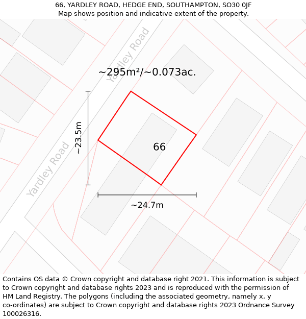 66, YARDLEY ROAD, HEDGE END, SOUTHAMPTON, SO30 0JF: Plot and title map