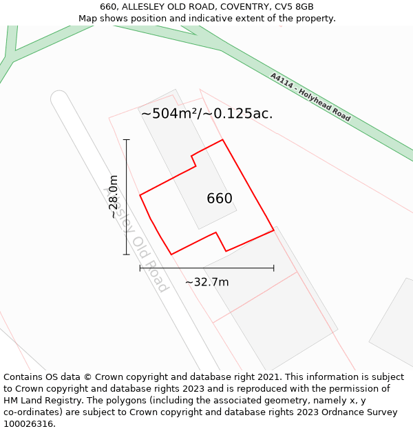 660, ALLESLEY OLD ROAD, COVENTRY, CV5 8GB: Plot and title map