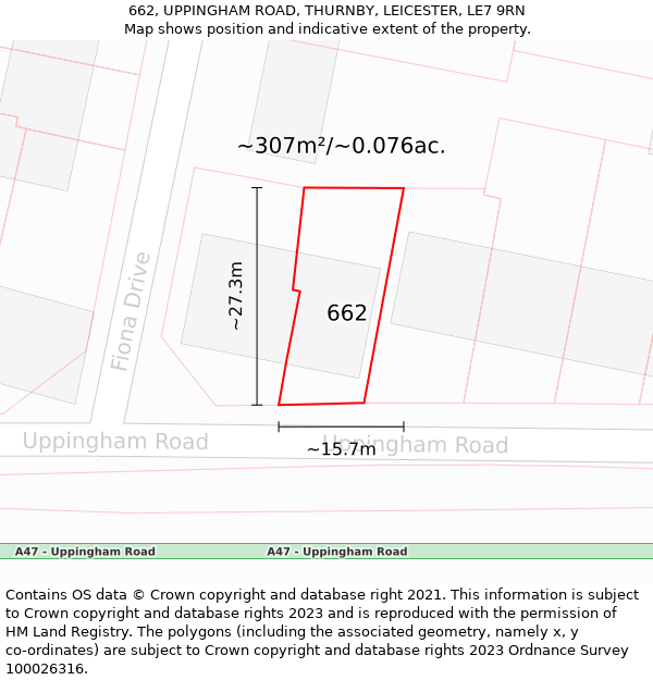 662, UPPINGHAM ROAD, THURNBY, LEICESTER, LE7 9RN: Plot and title map