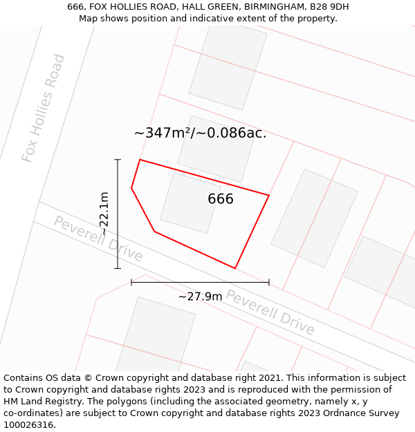 666, FOX HOLLIES ROAD, HALL GREEN, BIRMINGHAM, B28 9DH: Plot and title map