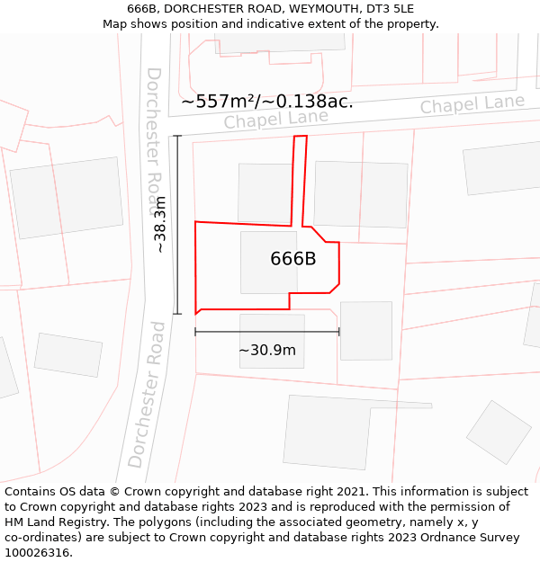 666B, DORCHESTER ROAD, WEYMOUTH, DT3 5LE: Plot and title map