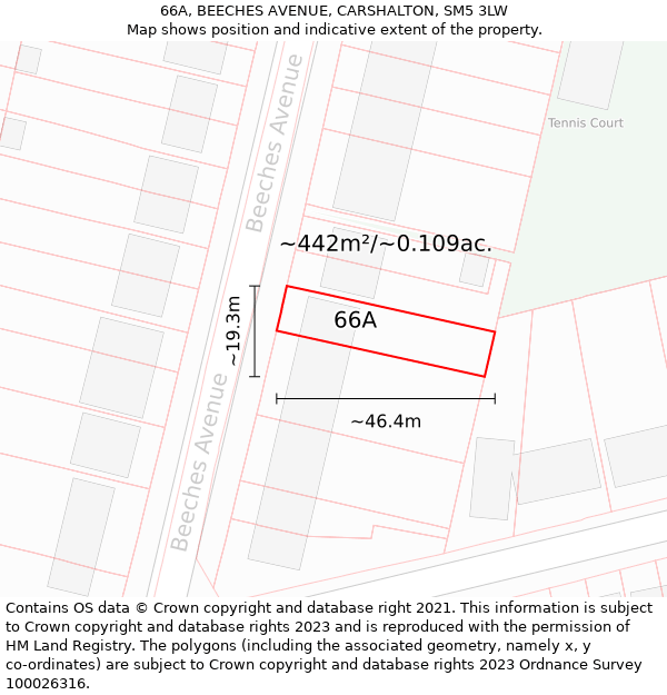 66A, BEECHES AVENUE, CARSHALTON, SM5 3LW: Plot and title map