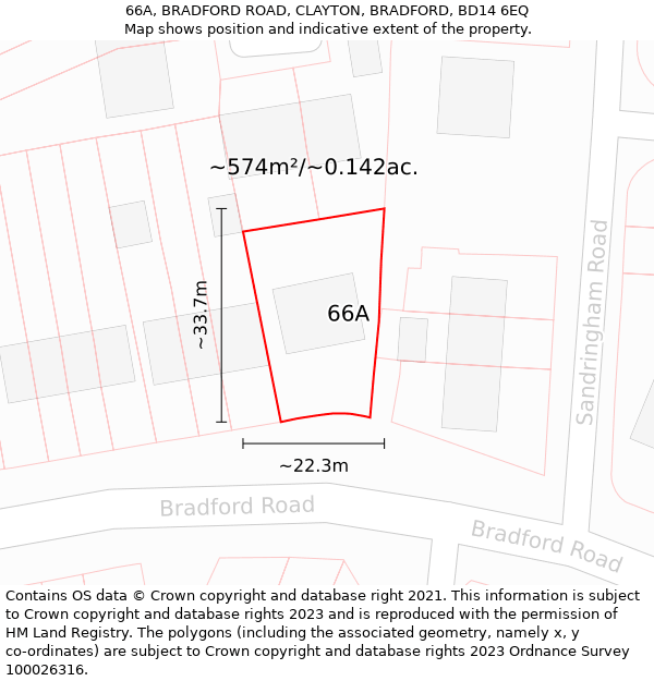 66A, BRADFORD ROAD, CLAYTON, BRADFORD, BD14 6EQ: Plot and title map