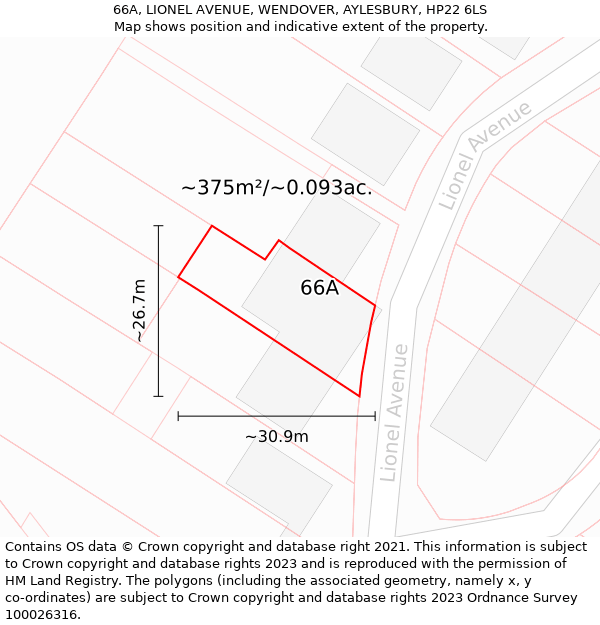 66A, LIONEL AVENUE, WENDOVER, AYLESBURY, HP22 6LS: Plot and title map