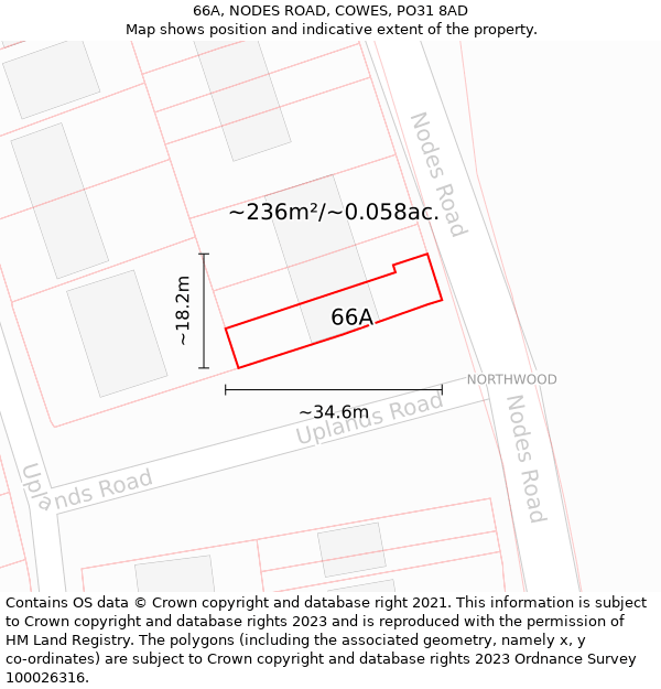 66A, NODES ROAD, COWES, PO31 8AD: Plot and title map