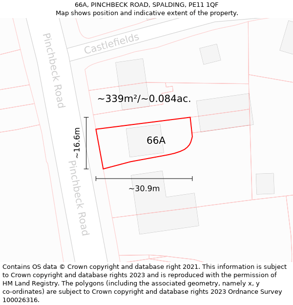 66A, PINCHBECK ROAD, SPALDING, PE11 1QF: Plot and title map