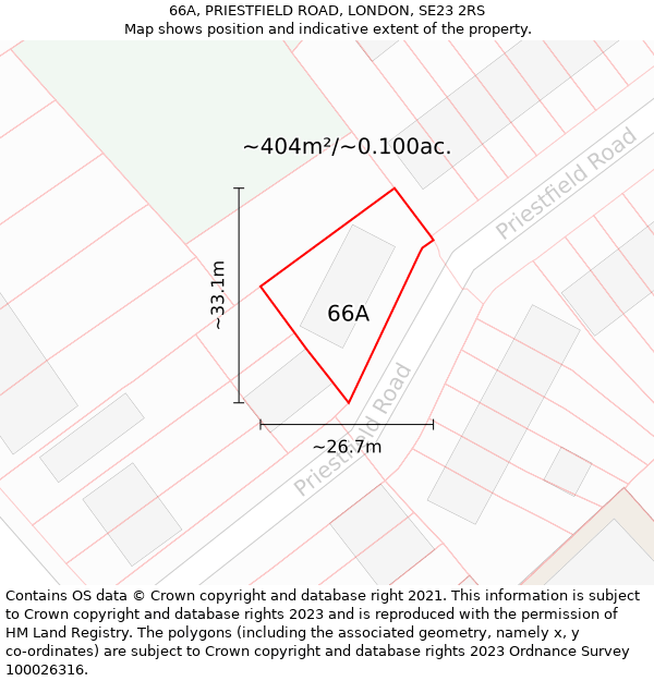 66A, PRIESTFIELD ROAD, LONDON, SE23 2RS: Plot and title map