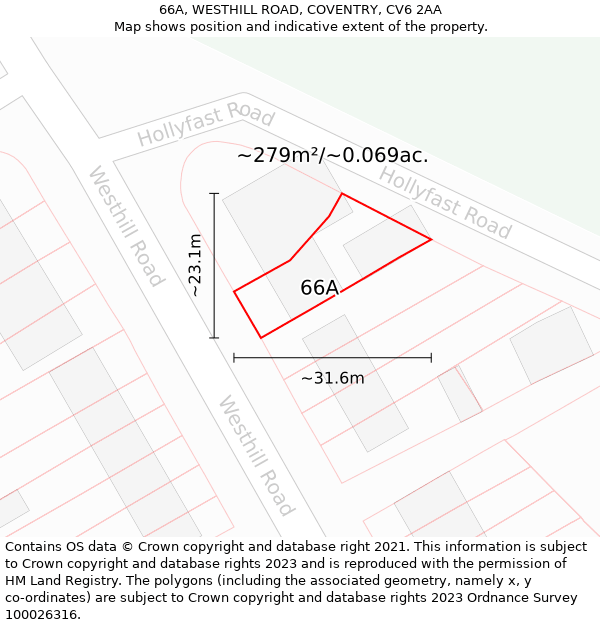 66A, WESTHILL ROAD, COVENTRY, CV6 2AA: Plot and title map