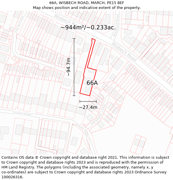 66A, WISBECH ROAD, MARCH, PE15 8EF: Plot and title map