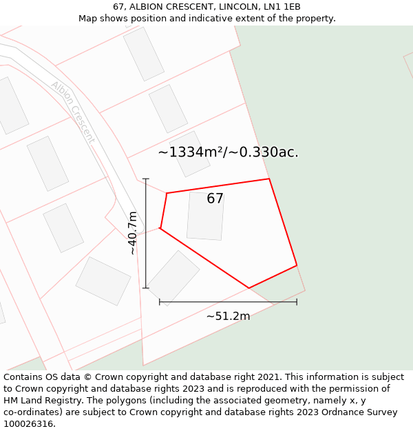 67, ALBION CRESCENT, LINCOLN, LN1 1EB: Plot and title map