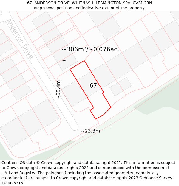 67, ANDERSON DRIVE, WHITNASH, LEAMINGTON SPA, CV31 2RN: Plot and title map