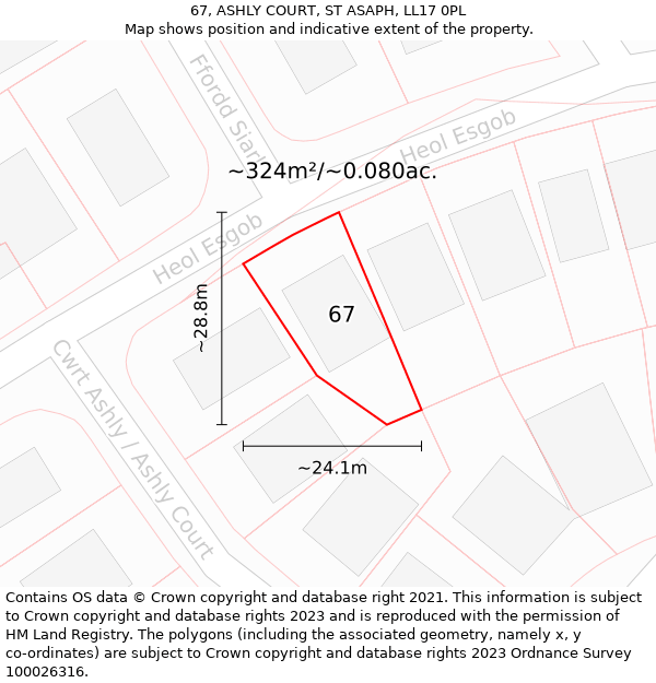 67, ASHLY COURT, ST ASAPH, LL17 0PL: Plot and title map