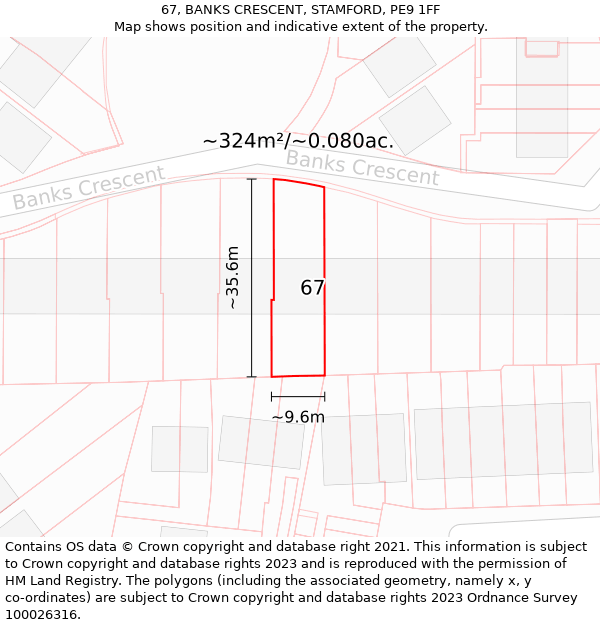 67, BANKS CRESCENT, STAMFORD, PE9 1FF: Plot and title map