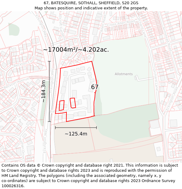 67, BATESQUIRE, SOTHALL, SHEFFIELD, S20 2GS: Plot and title map