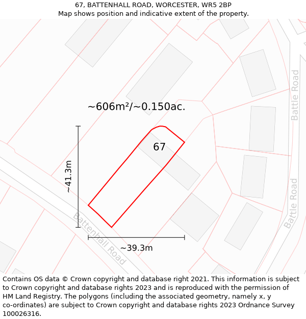 67, BATTENHALL ROAD, WORCESTER, WR5 2BP: Plot and title map