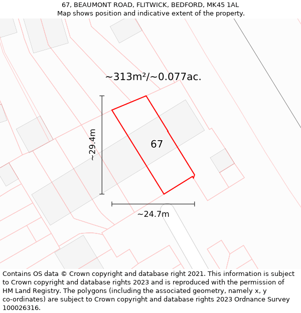 67, BEAUMONT ROAD, FLITWICK, BEDFORD, MK45 1AL: Plot and title map