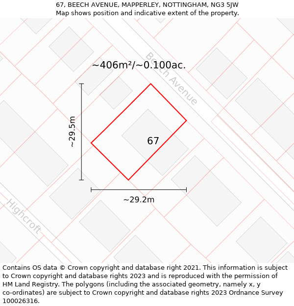 67, BEECH AVENUE, MAPPERLEY, NOTTINGHAM, NG3 5JW: Plot and title map