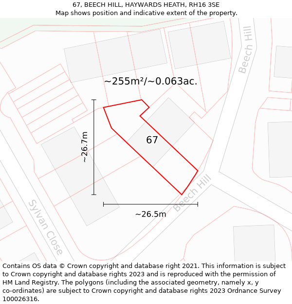 67, BEECH HILL, HAYWARDS HEATH, RH16 3SE: Plot and title map