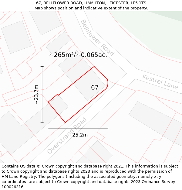 67, BELLFLOWER ROAD, HAMILTON, LEICESTER, LE5 1TS: Plot and title map