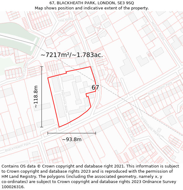 67, BLACKHEATH PARK, LONDON, SE3 9SQ: Plot and title map