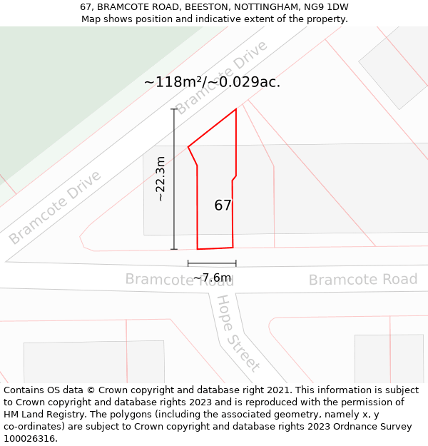 67, BRAMCOTE ROAD, BEESTON, NOTTINGHAM, NG9 1DW: Plot and title map