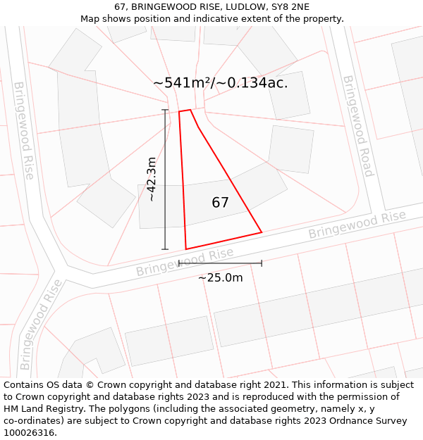 67, BRINGEWOOD RISE, LUDLOW, SY8 2NE: Plot and title map