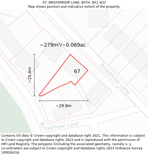 67, BROADMOOR LANE, BATH, BA1 4LD: Plot and title map