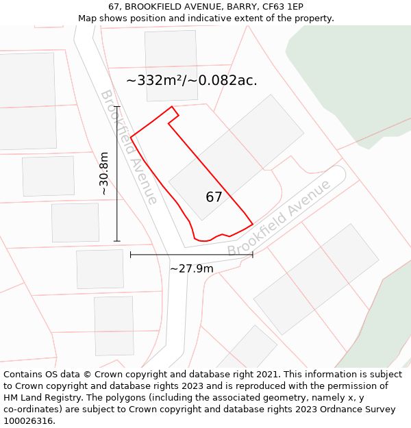 67, BROOKFIELD AVENUE, BARRY, CF63 1EP: Plot and title map