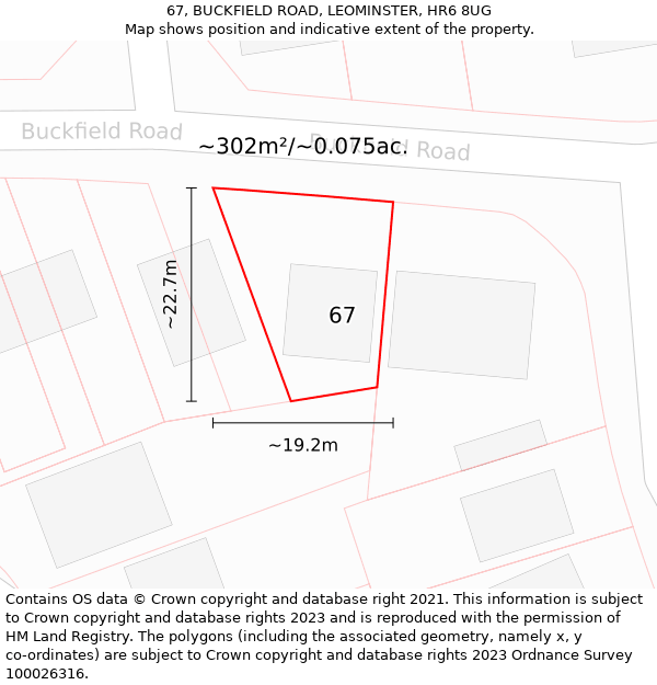 67, BUCKFIELD ROAD, LEOMINSTER, HR6 8UG: Plot and title map