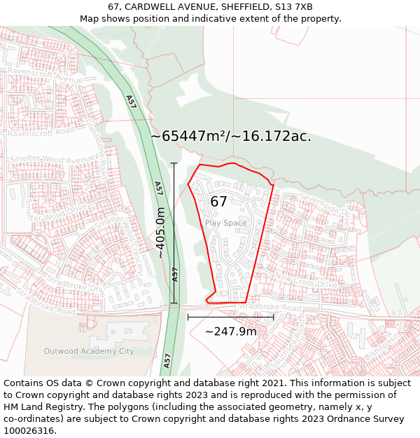 67, CARDWELL AVENUE, SHEFFIELD, S13 7XB: Plot and title map