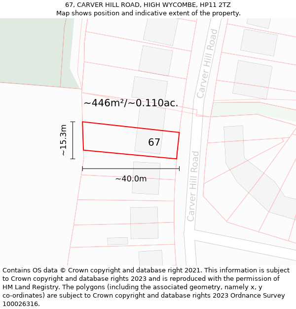 67, CARVER HILL ROAD, HIGH WYCOMBE, HP11 2TZ: Plot and title map