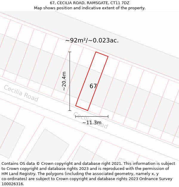 67, CECILIA ROAD, RAMSGATE, CT11 7DZ: Plot and title map