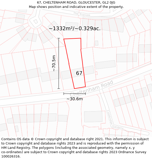 67, CHELTENHAM ROAD, GLOUCESTER, GL2 0JG: Plot and title map