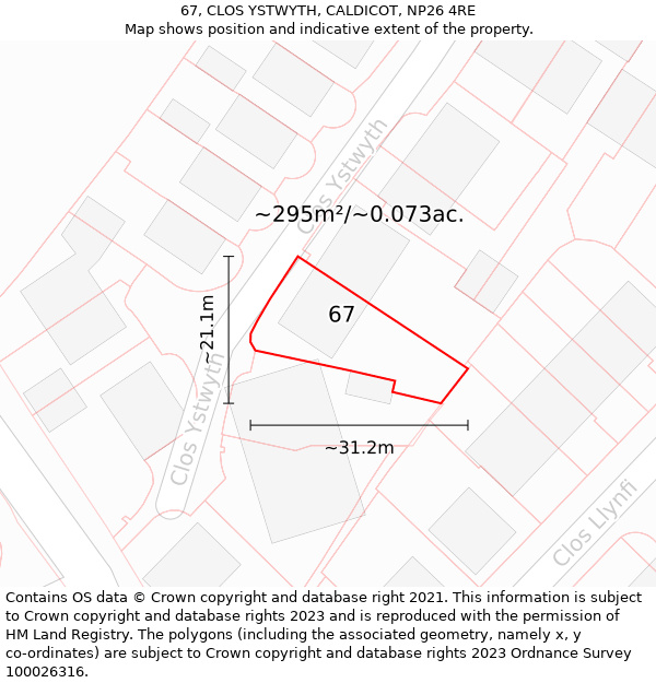 67, CLOS YSTWYTH, CALDICOT, NP26 4RE: Plot and title map