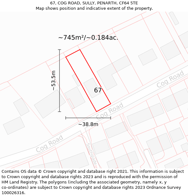 67, COG ROAD, SULLY, PENARTH, CF64 5TE: Plot and title map